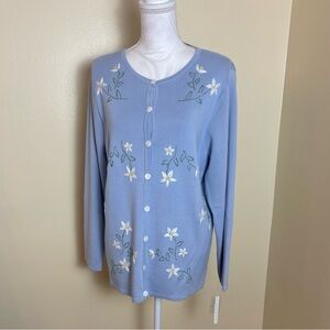 Women’s 1X Blue Floral Embroidered Knit Cardigan NWT Cottagecore Spring Cotton
